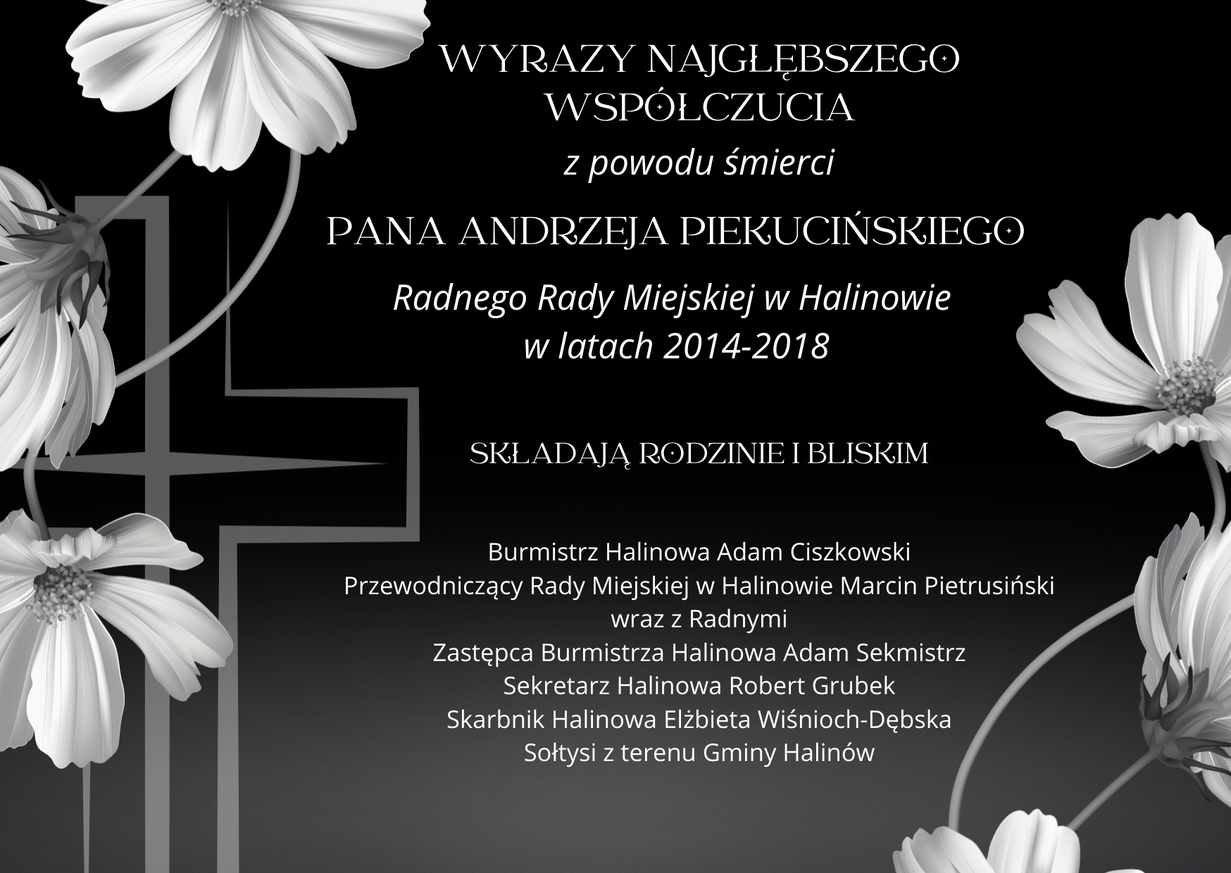 Wyrazy najgłębszego współczucia z powodu śmierci Pana Andrzeja Piekucińskiego