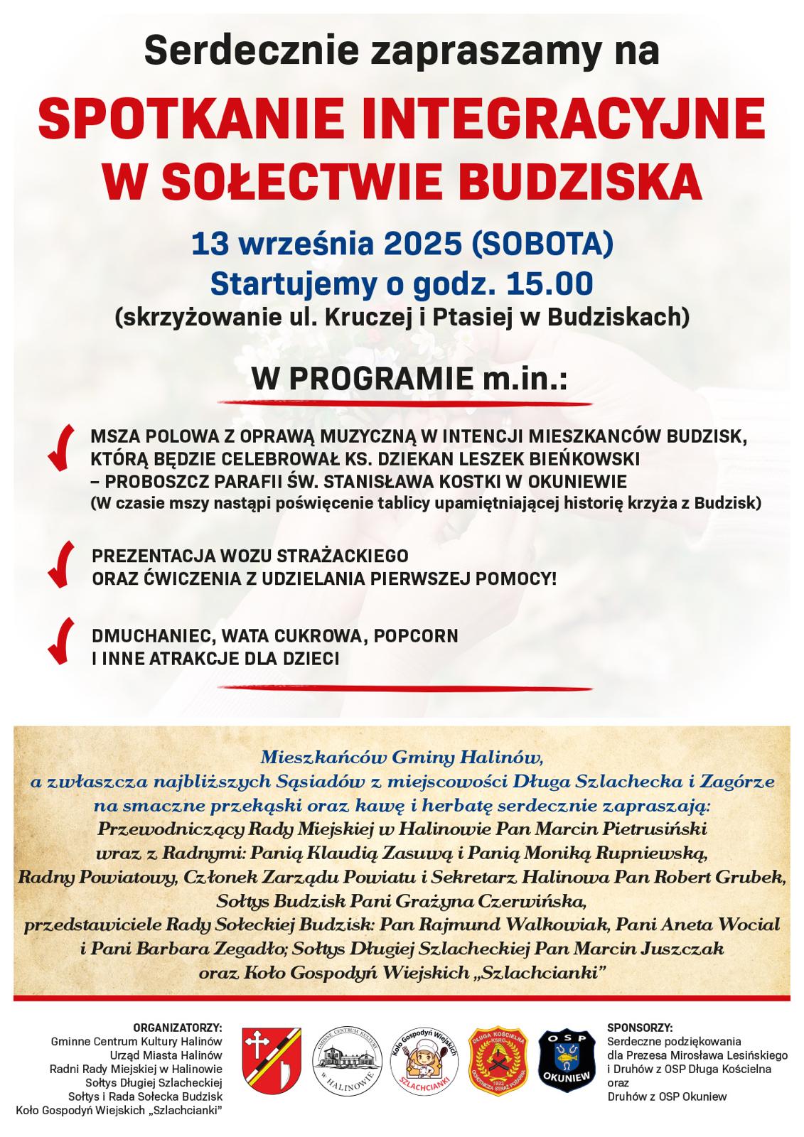 Serdecznie zapraszamy Mieszkańców Gminy Halinów na spotkanie integracyjne w Budziskach!